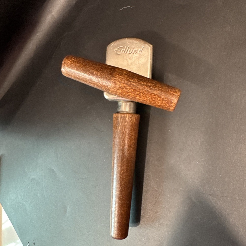 Vintage Edlund Co Hand Twist Can Opener Walnut Handle Mid-Century Modern